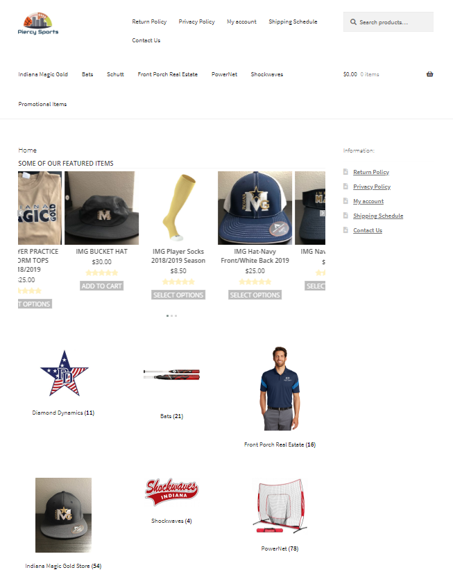 visual capture of the site design for piercysports.com